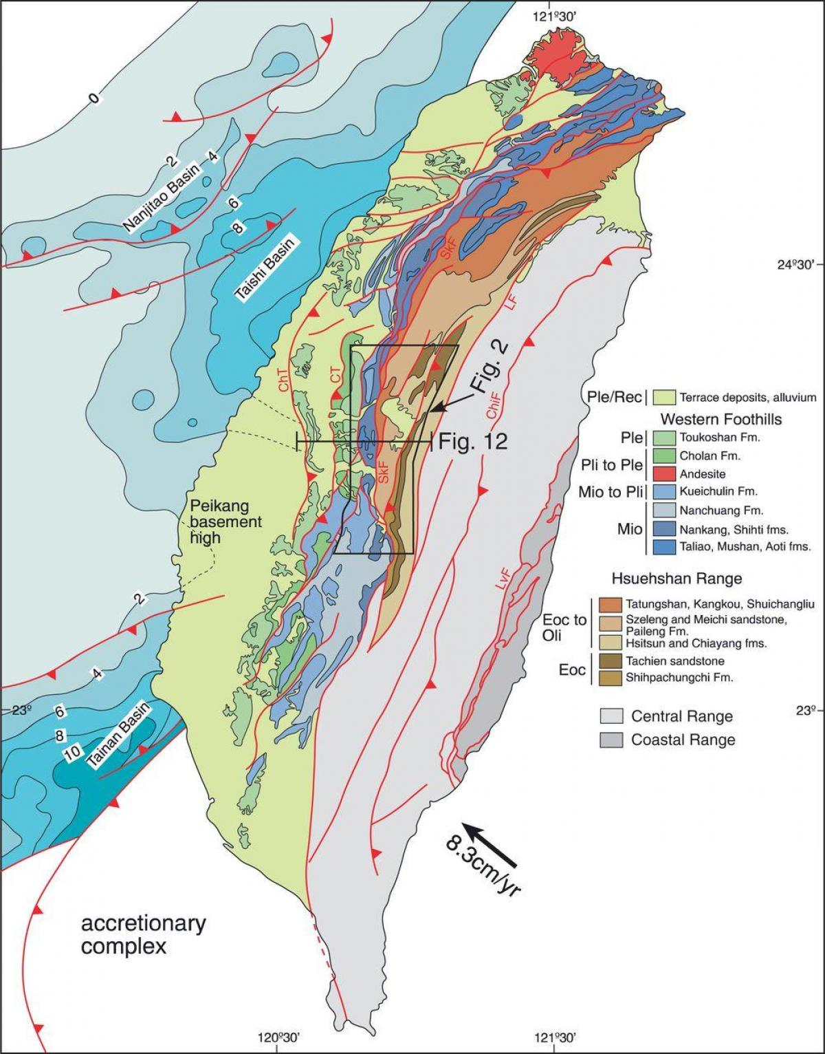 Karta över Taiwan geologiska