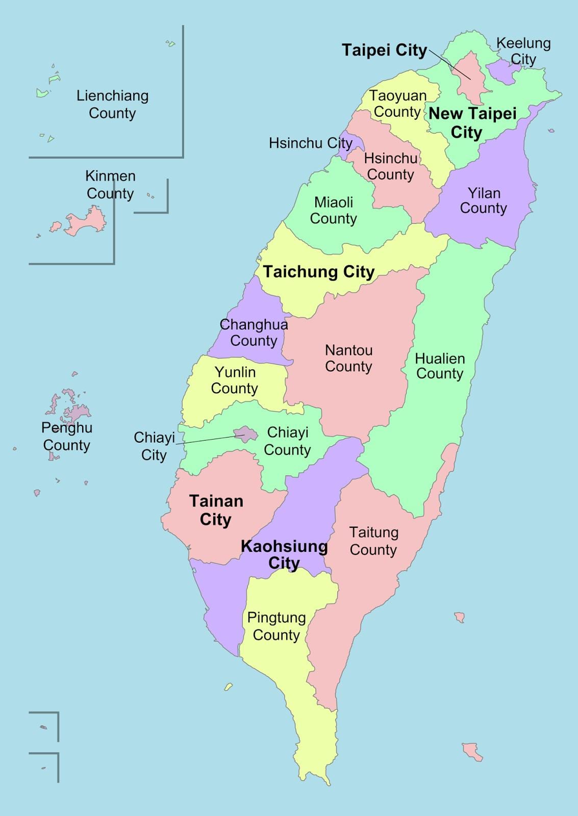 Karta över Taiwan län 