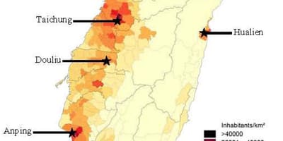 Taiwan befolkningstäthet karta